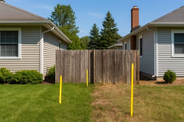 Two suburban homes in Colorado separated by a fence, highlighting a possible property line dispute requiring a boundary survey.