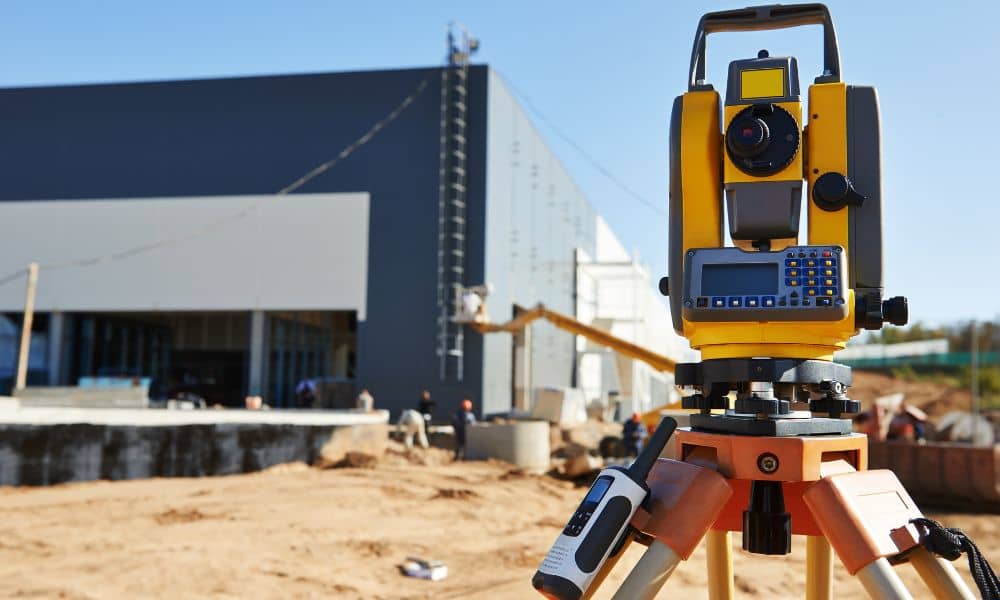 Land survey equipment at a construction site in Colorado Springs used for a construction survey to mark property lines and ensure accurate building placement