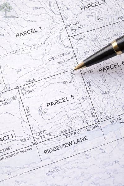 Example of a property boundary survey map used to estimate the average cost for a land survey