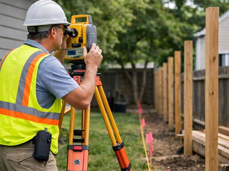 surveyor for-fence installation residential yard - ALTA SURVEY Colorado Surveyor for fence installation marking property boundaries before building a residential fence